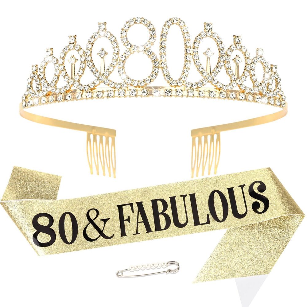 7738 80th Birthday Decorations Gold Tiara Crown And 80 &